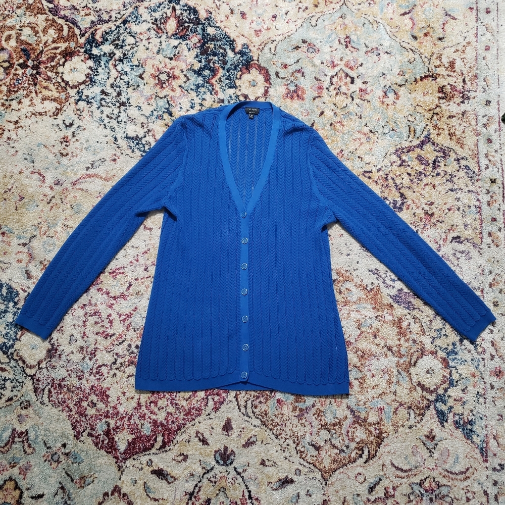 Talbots 100% Cotton Blue V-Neck Cardigan Sweater Size Medium